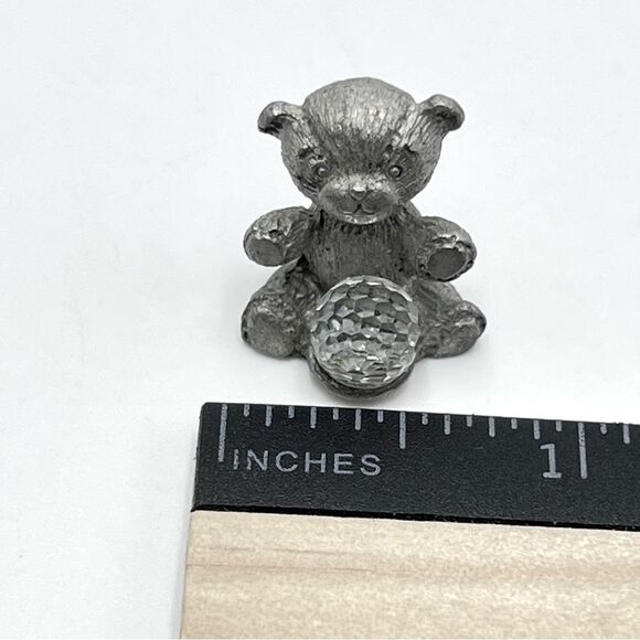 Vintage Spoontiques Pewter 1" Teddy Bear Figurine Crystal Ball Miniature CM311 - Picture 6 of 7